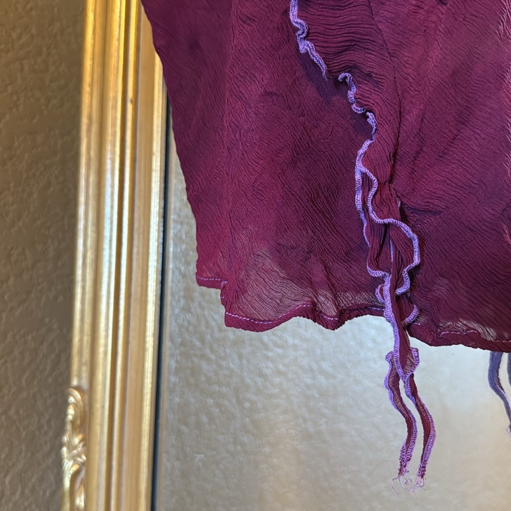Purple Ruffle Sheer Silk Camisole - Picture 3 of 7